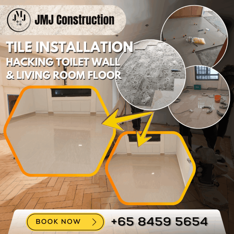 Singapore Tile Installation Hacking Toilet Wall and Living Room Floor