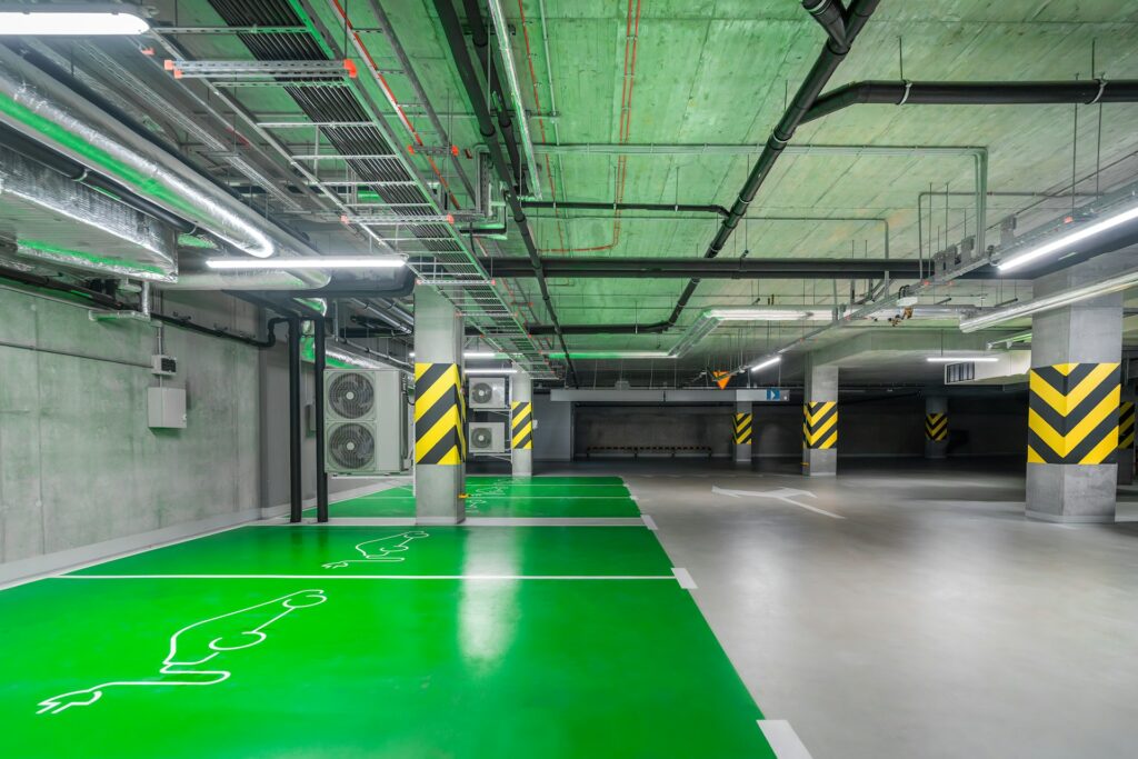 Garage Parking With Nice Floor Paint